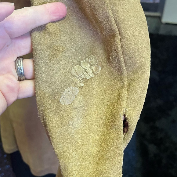 Vintage 70s Gastown Talk Tan Suede Leather Coat Womens Small Retro Boho Grunge - Picture 9 of 10